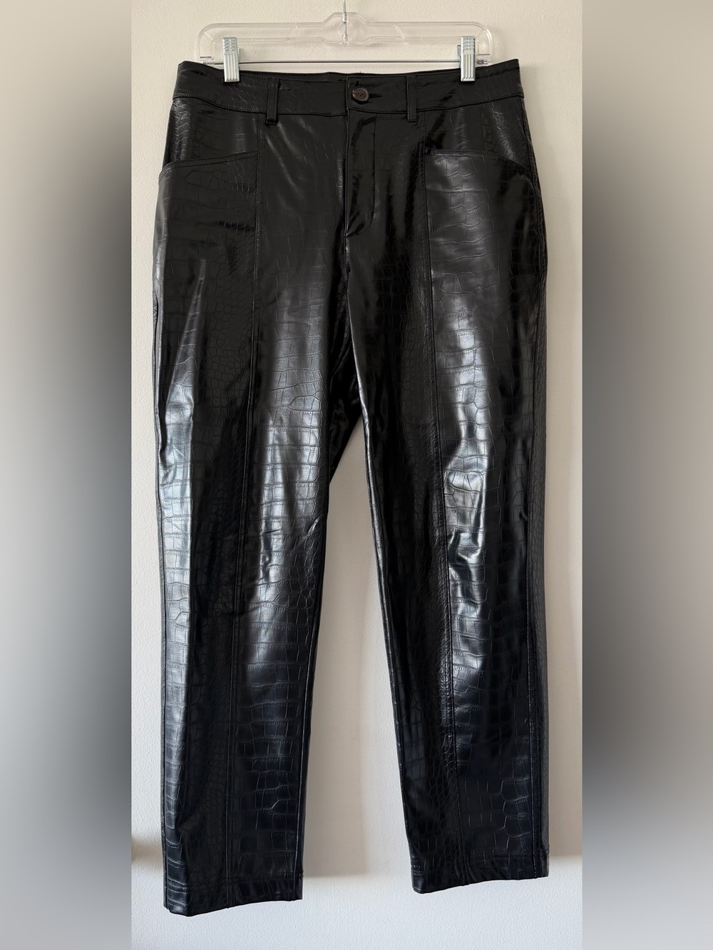 Black High-Rise Faux Leather Embossed Crocodile Pants a new day Size 10 Trousers